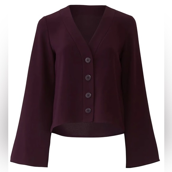 Amanda Uprichard Tops - Amanda Uprichard Petra Button Up Flare Sleeve Blouse in Eggplant - S